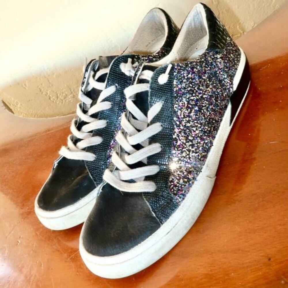 Dolce Vita Women's Zina Low Top‎ Sneakers Black Glitter Size 10
